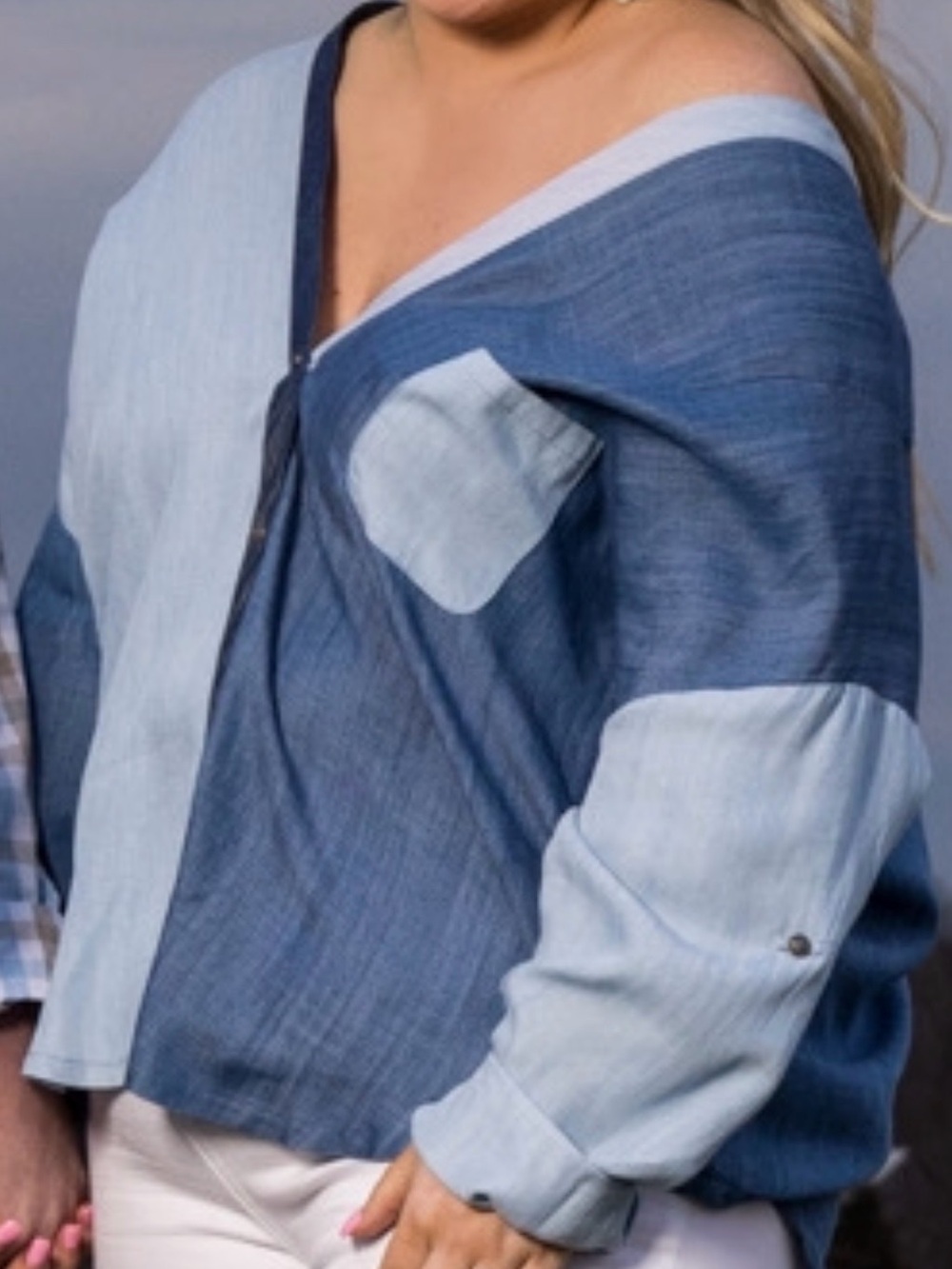 Fate Two-Tone Light and Dark Blue Denim-Style Jacket
